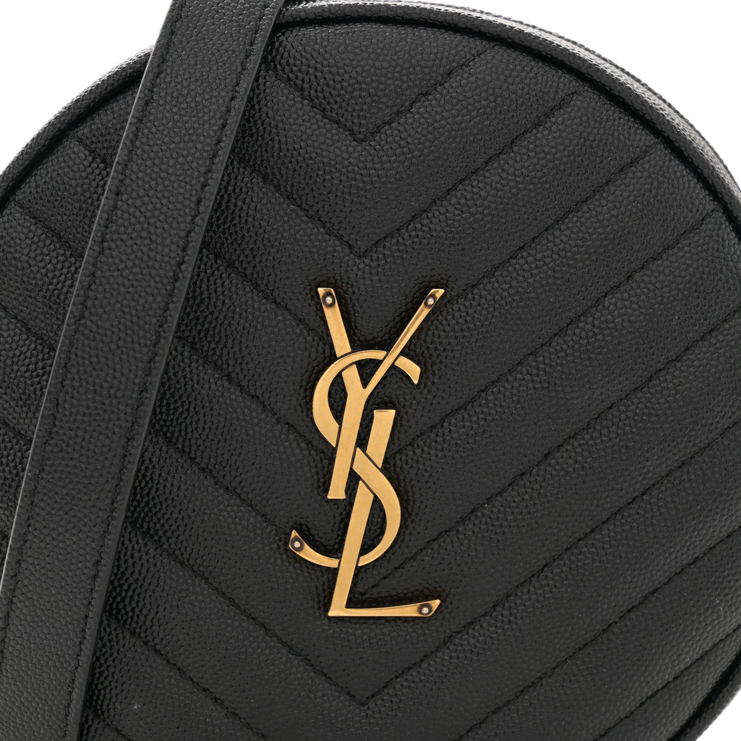 Saint Laurent Grain De Poudre Matelasse Chevron Quilted Round Vinyle Camera Bag Black 8 of 11