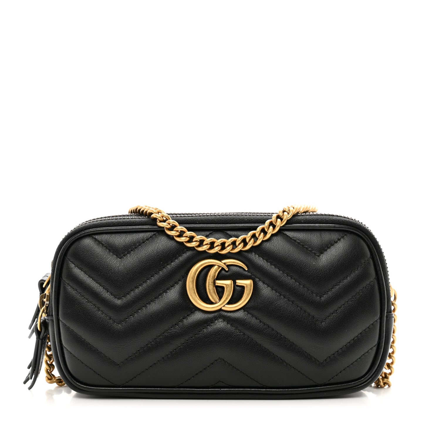 Calfskin Matelasse Mini GG Marmont Chain Crossbody Bag Black