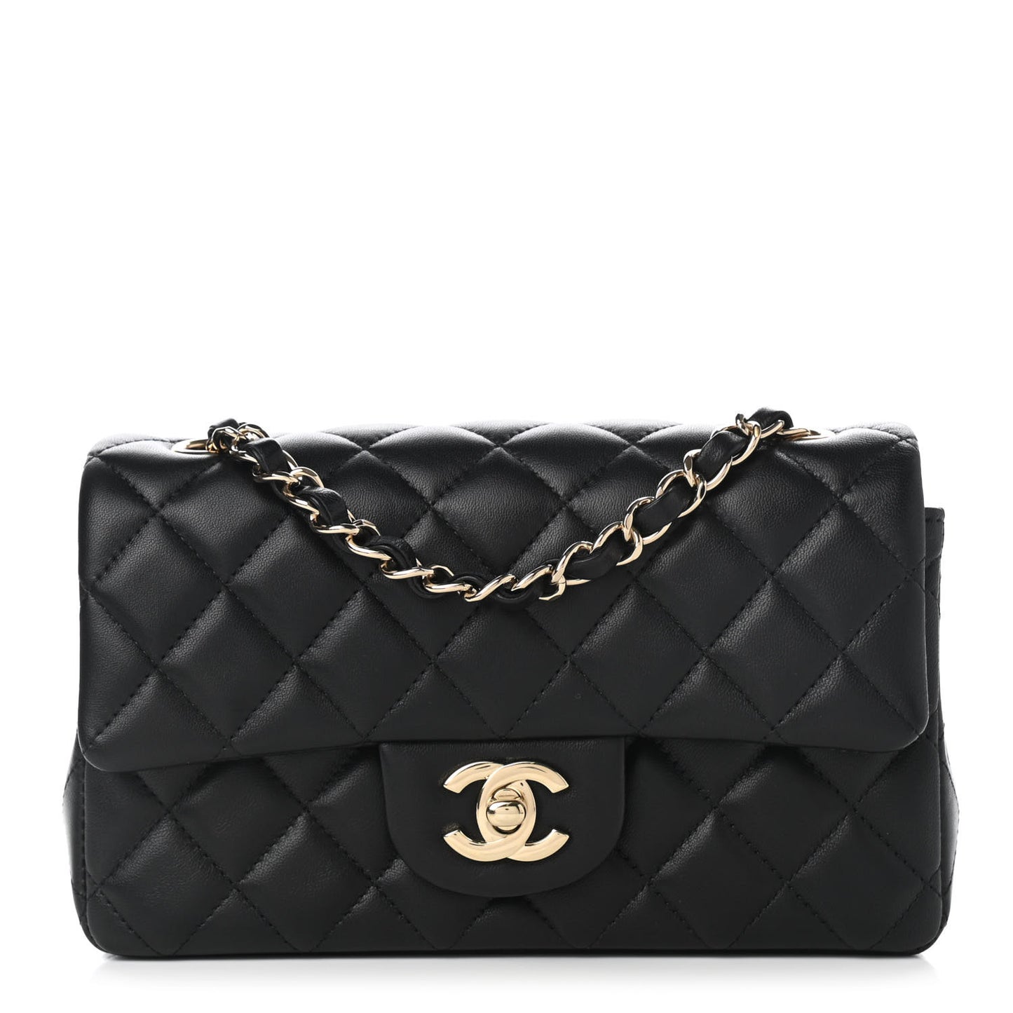 Lambskin Quilted Mini Rectangular Flap Black
