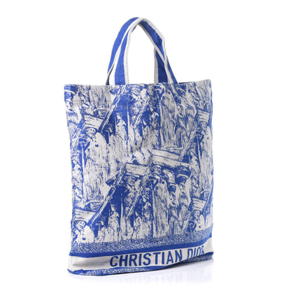 Christian Dior Canvas Print Cruise Tote Ivory Blue 6 of 17