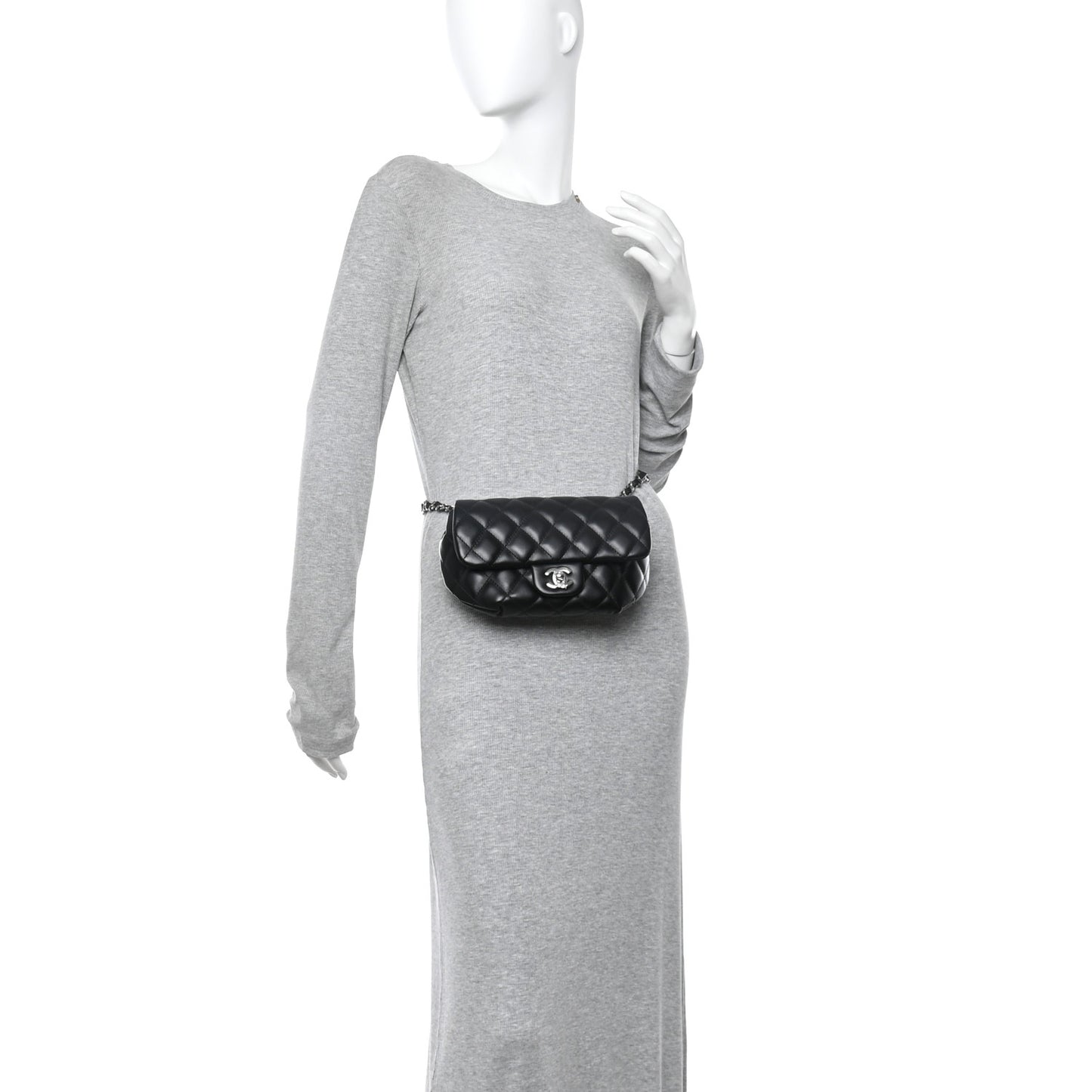 Calfskin Quilted CC Uniform Flap Belt Bag Black
