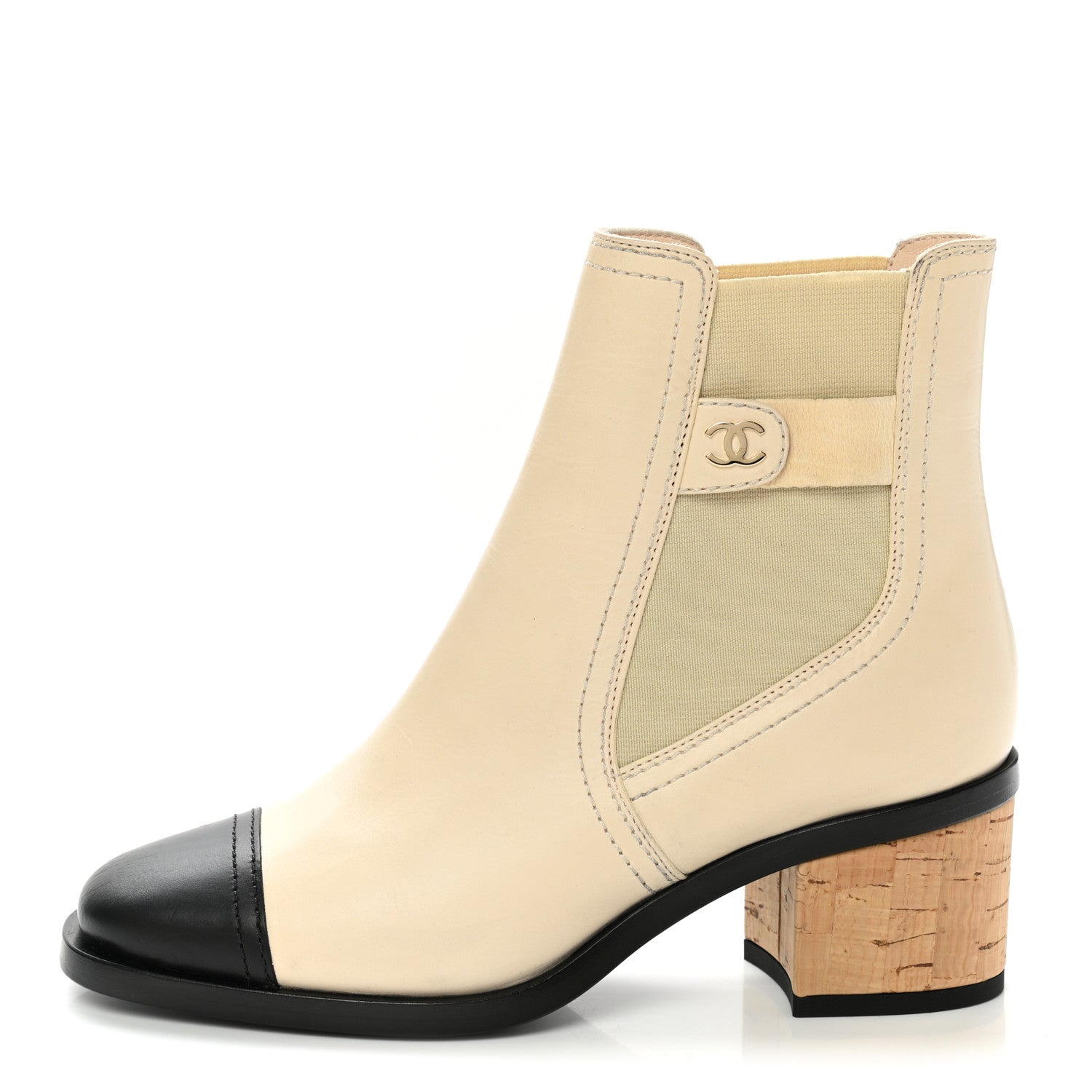 Chanel Calfskin Patent Cork Cap Toe Short Boots 35 White Black 1 of 12