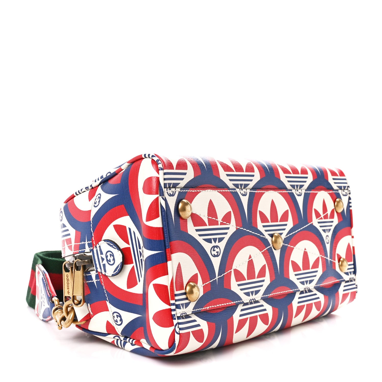Gucci X ADIDAS Shangai Calfskin Web Trefoil Interlocking G Mini Duffle Bag Red White Blue 4 of 11