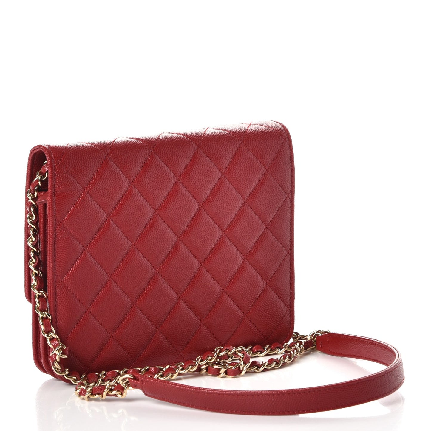 Caviar Quilted Square Wallet On Chain WOC Dark Red