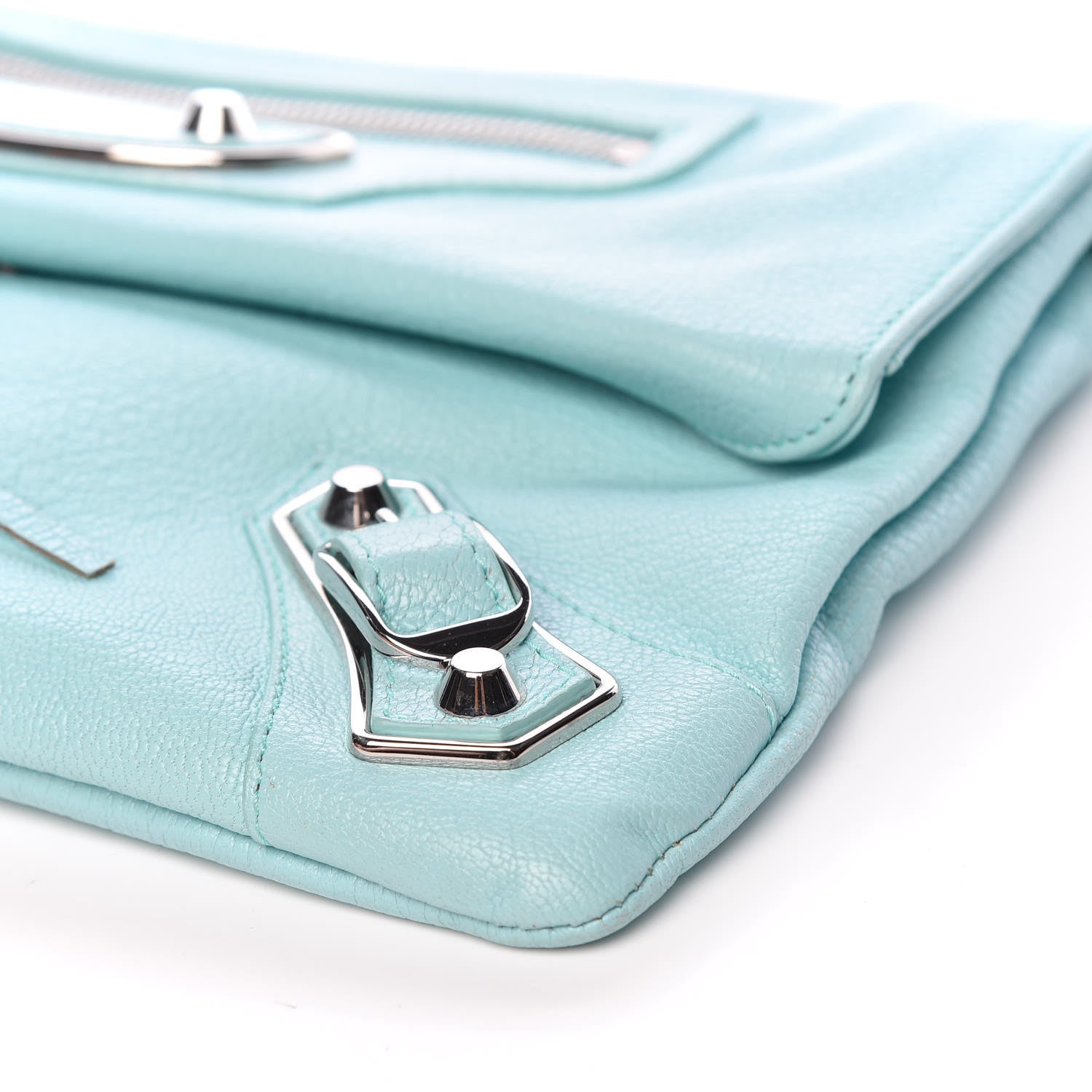 Balenciaga Chevre Silver Metallic Edge Hardware Envelope Clutch Bleu Maldives 9 of 9