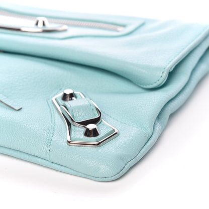 Balenciaga Chevre Silver Metallic Edge Hardware Envelope Clutch Bleu Maldives 9 of 9