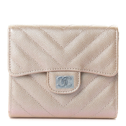 Chanel Metallic Caviar Chevron Quilted Compact Flap Wallet Light Gold 1 of 8