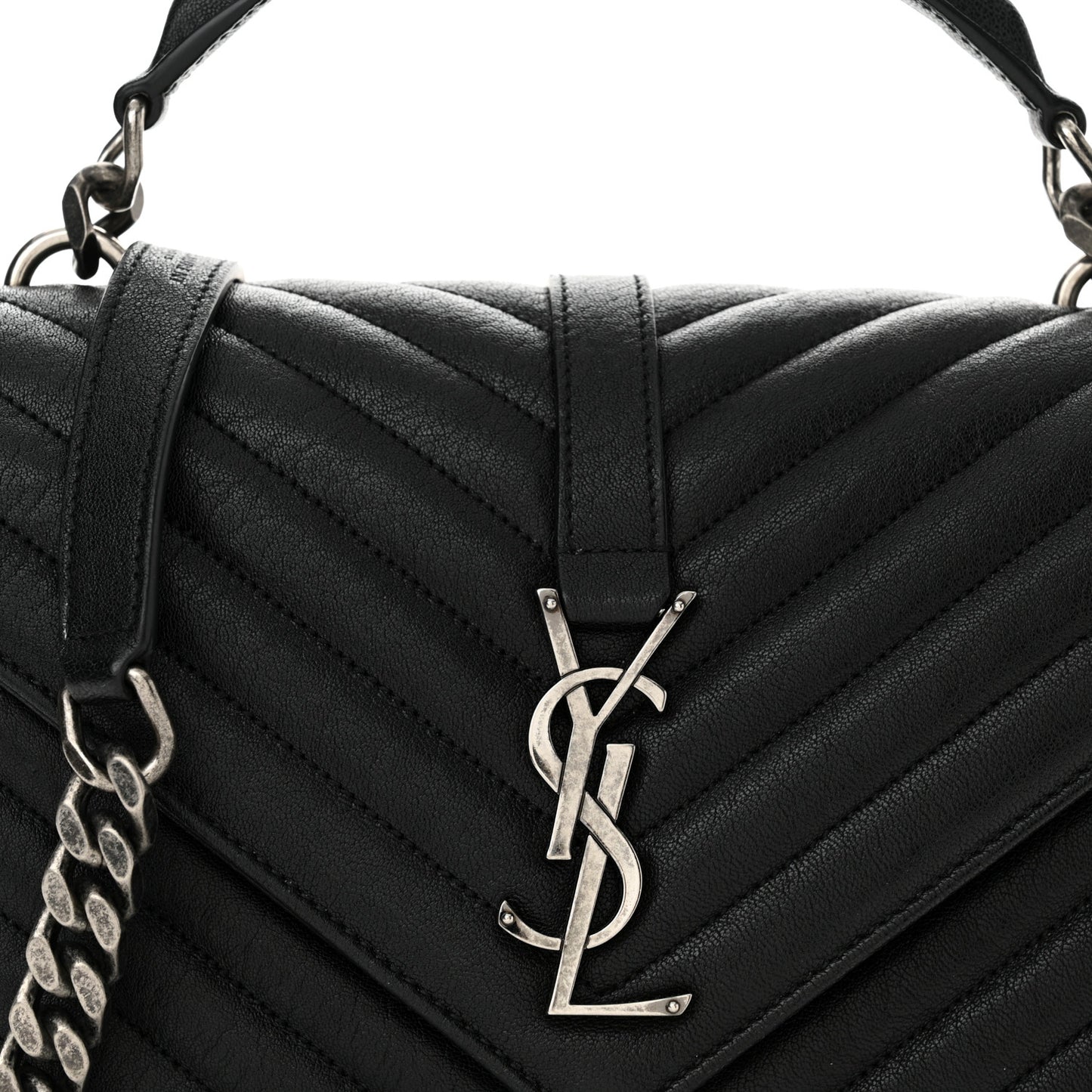 Sheepskin Matelasse Chevron Monogram Medium College Bag Black