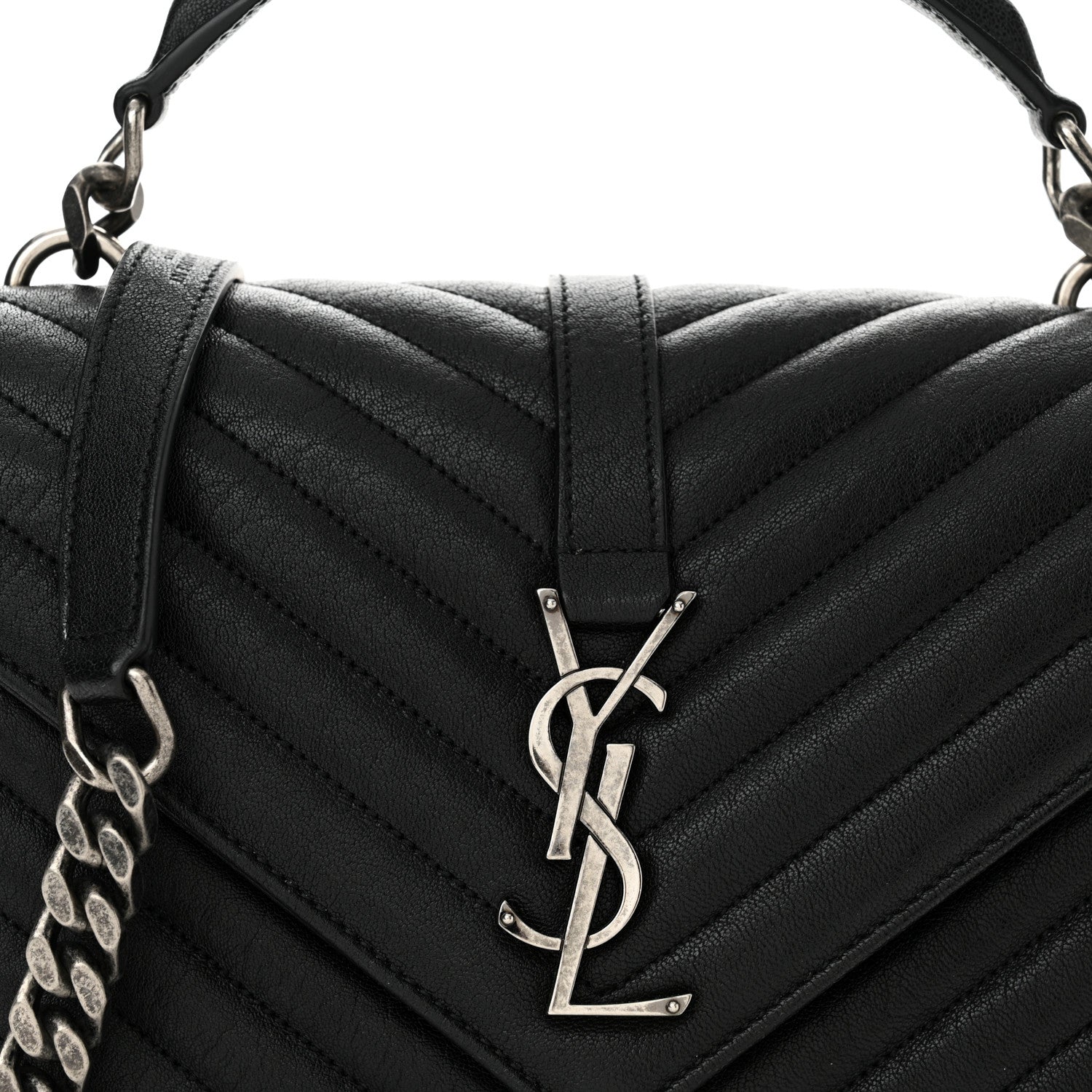 Saint Laurent Sheepskin Matelasse Chevron Monogram Medium College Bag Black 8 of 12