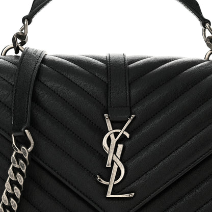 Saint Laurent Sheepskin Matelasse Chevron Monogram Medium College Bag Black 8 of 12