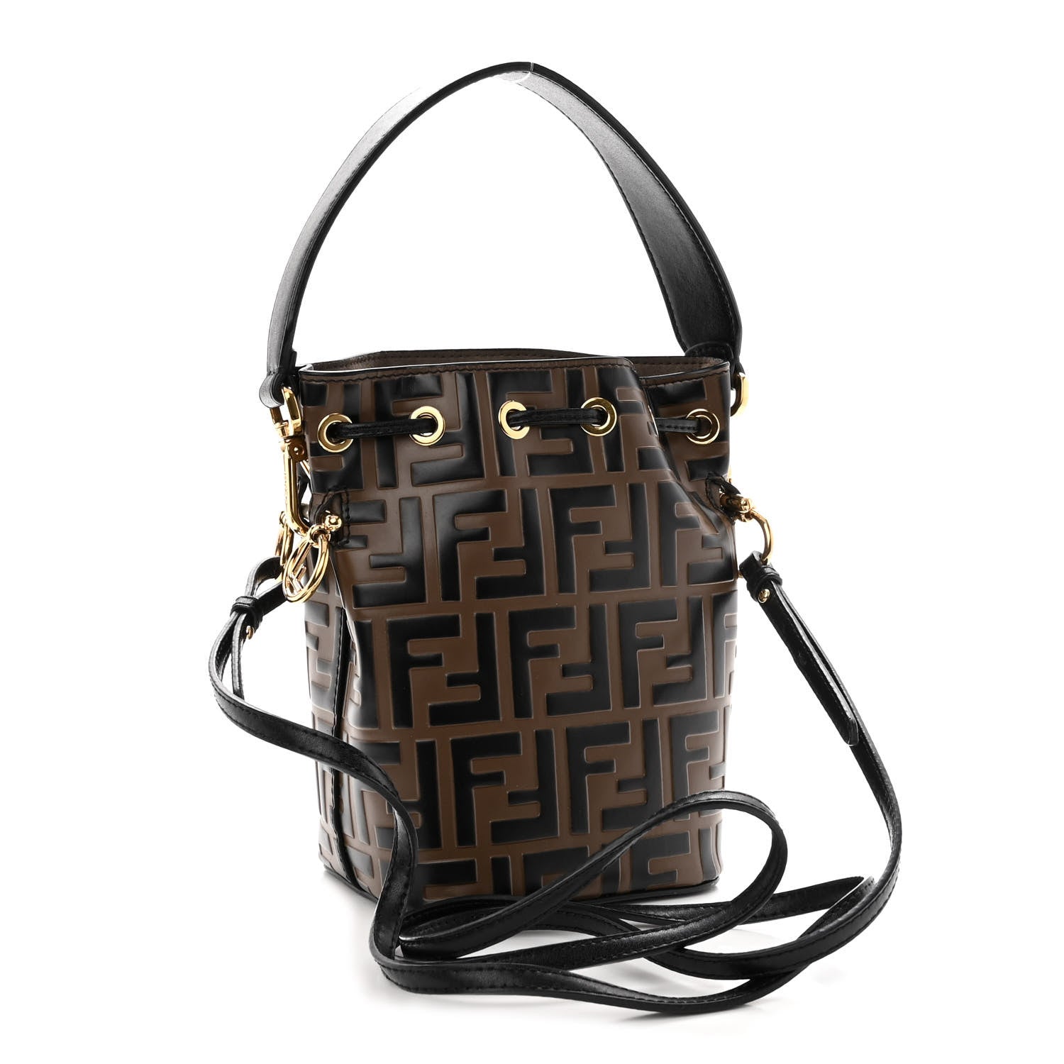 Fendi Vitello Liberty F is Fendi Bi-Color FF 1974 Embossed Mini Mon Tresor Bucket Bag Maya Black 3 of 11