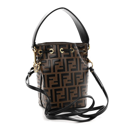 Fendi Vitello Liberty F is Fendi Bi-Color FF 1974 Embossed Mini Mon Tresor Bucket Bag Maya Black 3 of 11