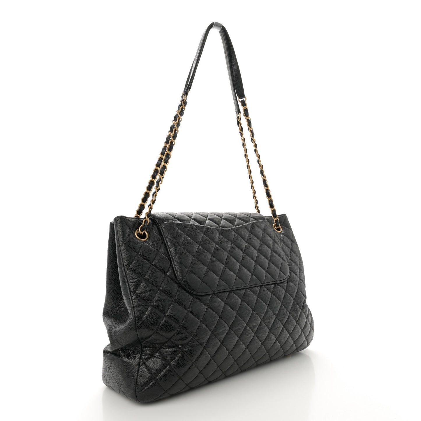 Caviar Quilted Flap Tote Black