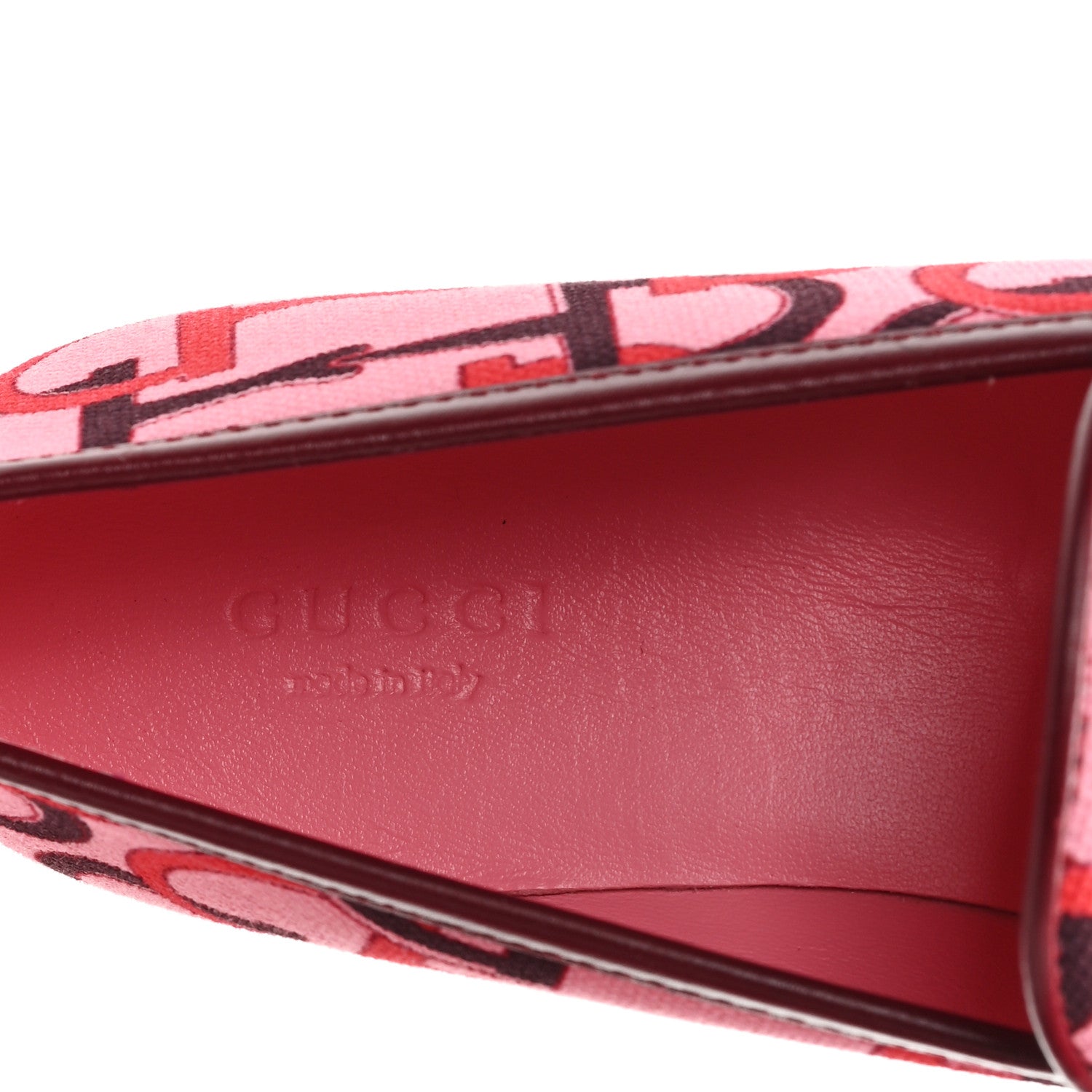 Gucci Betis Glamour Canvas Horsebit Print Womens Jordaan Loafers 36 Pink Rosso Ancora 8 of 10