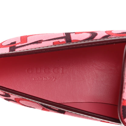 Gucci Betis Glamour Canvas Horsebit Print Womens Jordaan Loafers 36 Pink Rosso Ancora 8 of 10
