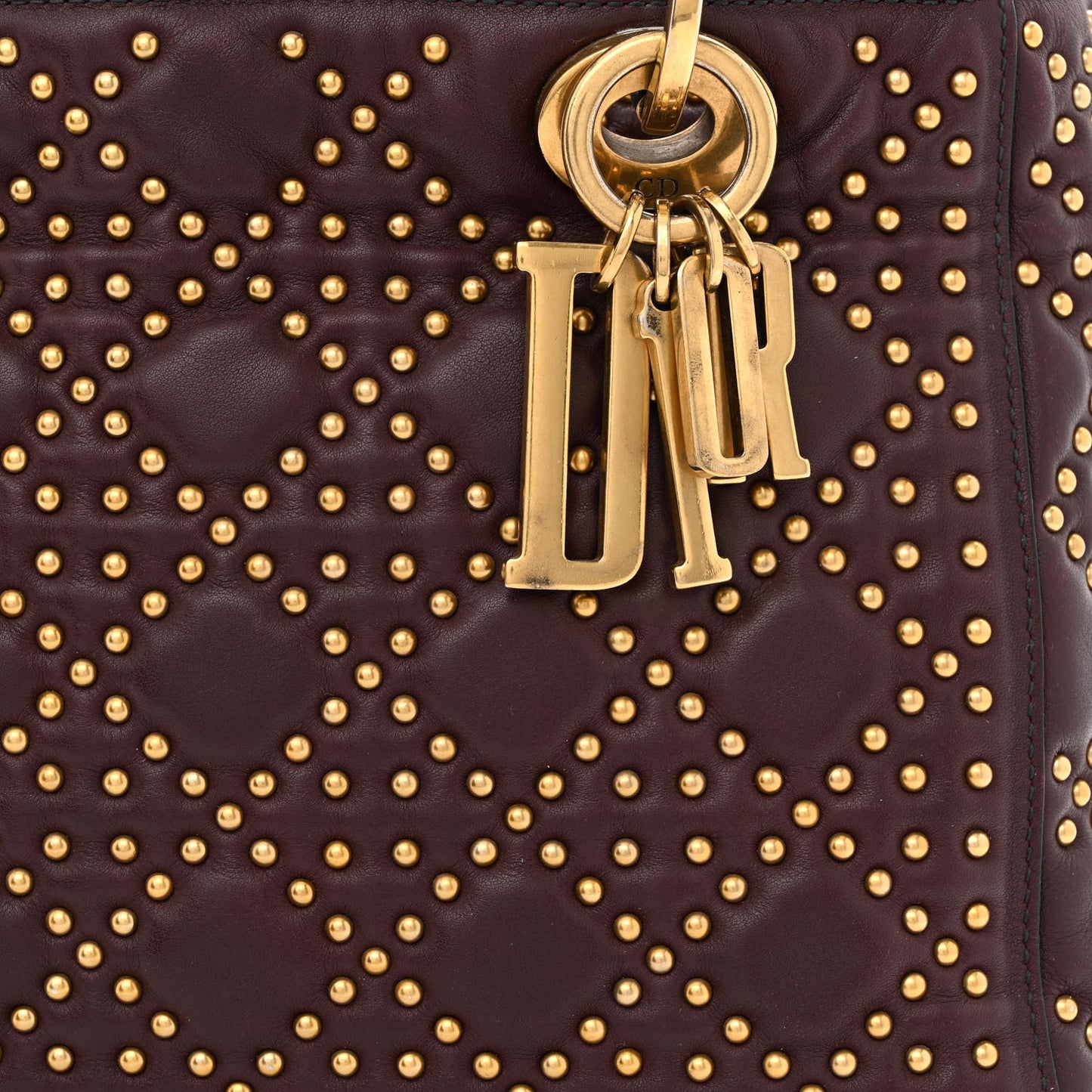 Calfskin Cannage Studded Medium Supple Lady Dior Deep Amaranth