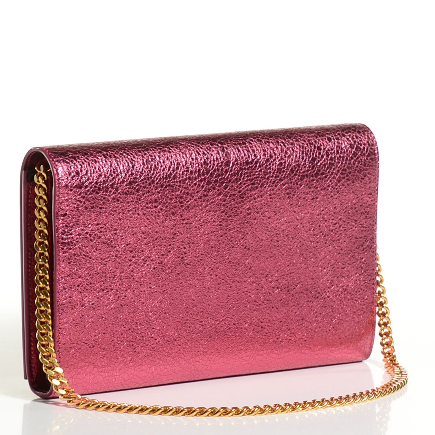 Saint Laurent Metallic Crackled Goatskin Wallet on Chain Pink 11 of 16