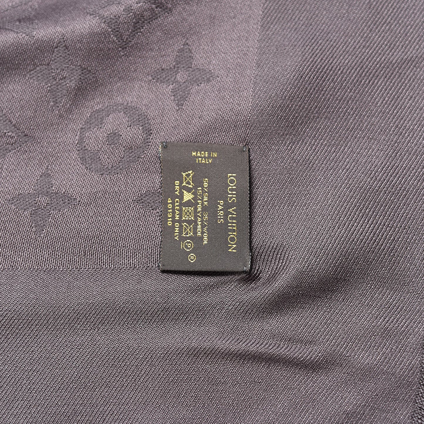 Wool Silk Monogram Poetic Shawl Grey Black