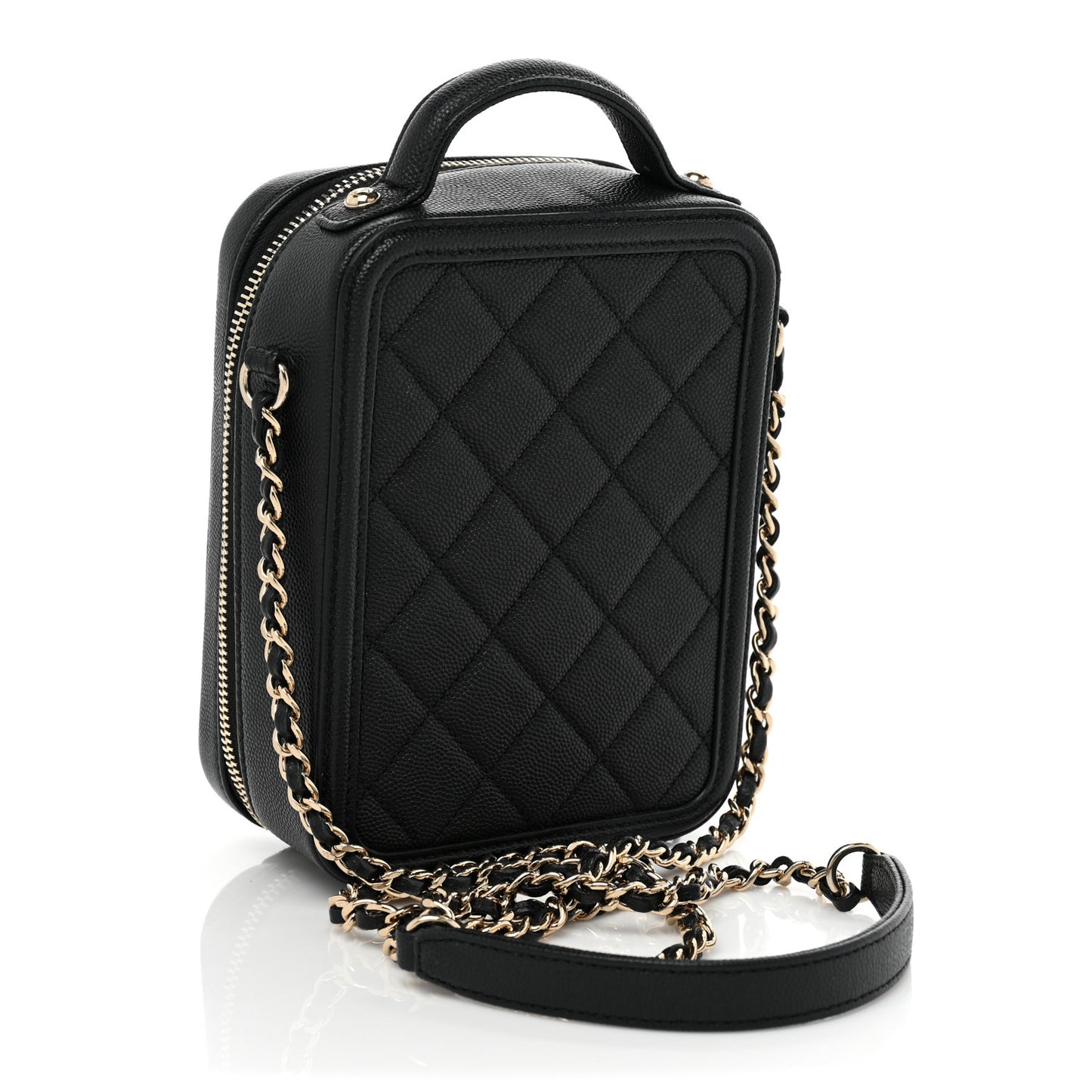 Caviar Quilted CC North South Filigree Vanity Case Black