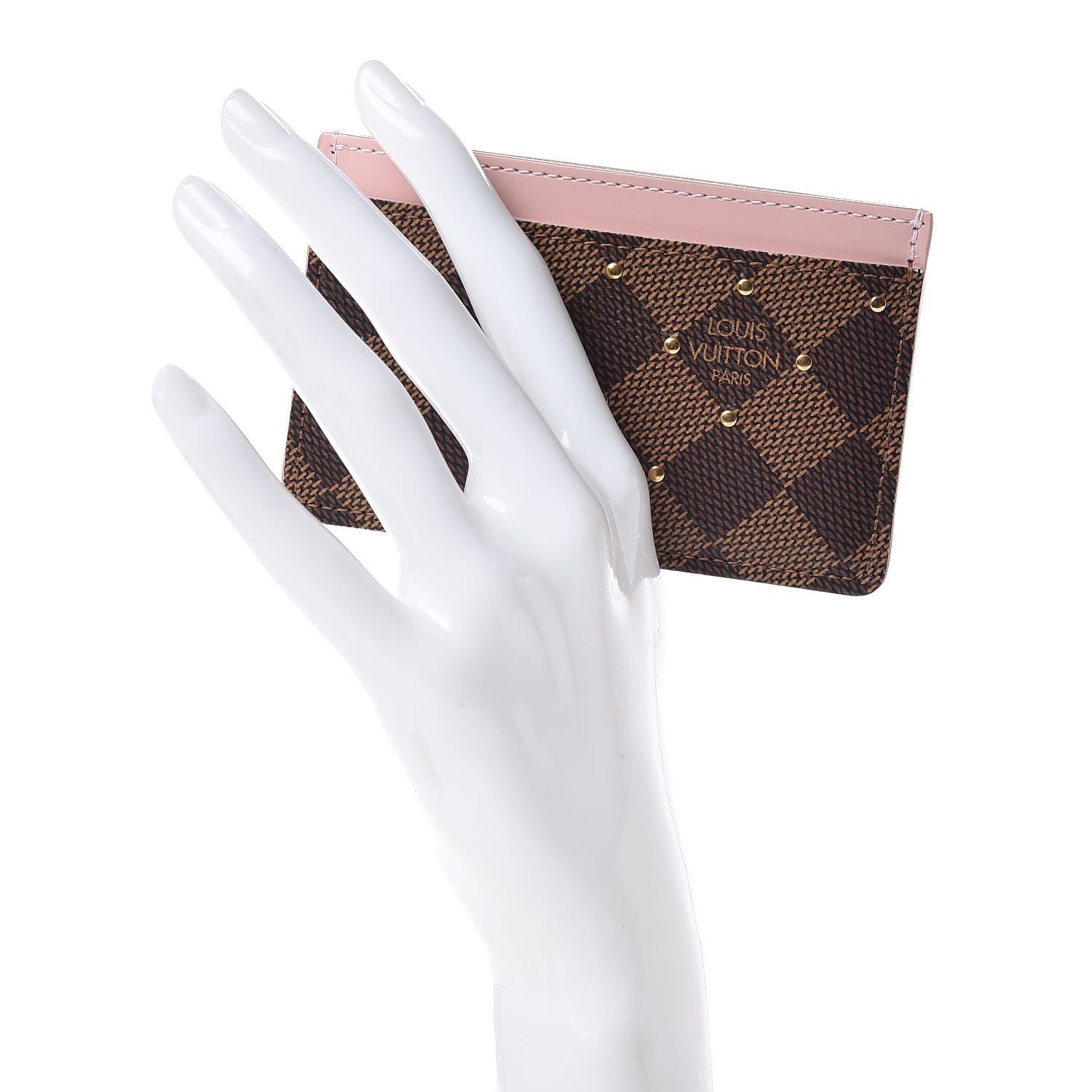 Louis Vuitton Damier Ebene Studded Card Holder Rose Ballerine 2 of 8