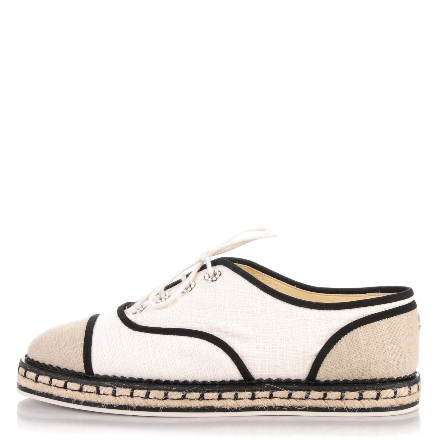 Cotton Lace Up Espadrilles 39.5 Light Beige Dark Beige