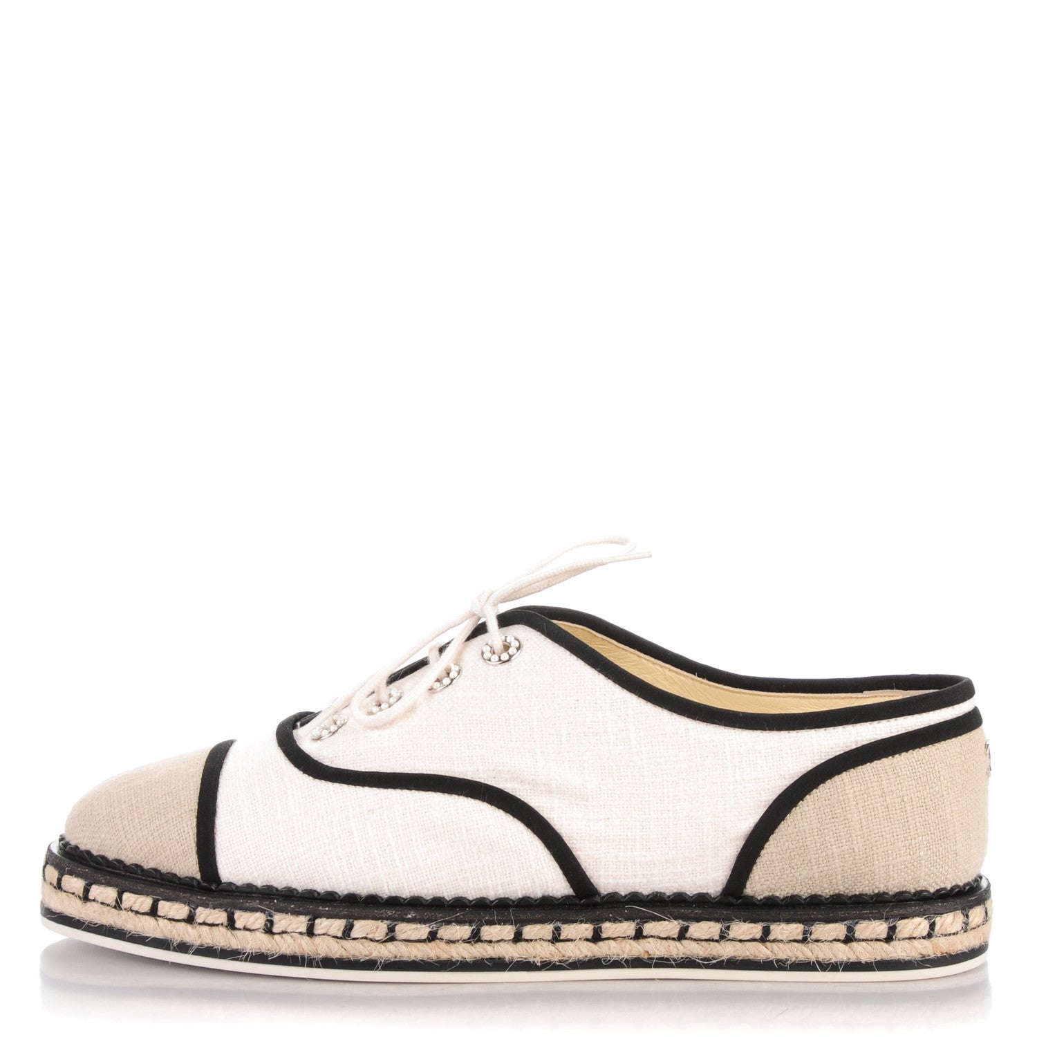 Chanel Cotton Lace Up Espadrilles 39.5 Light Beige Dark Beige 1 of 7