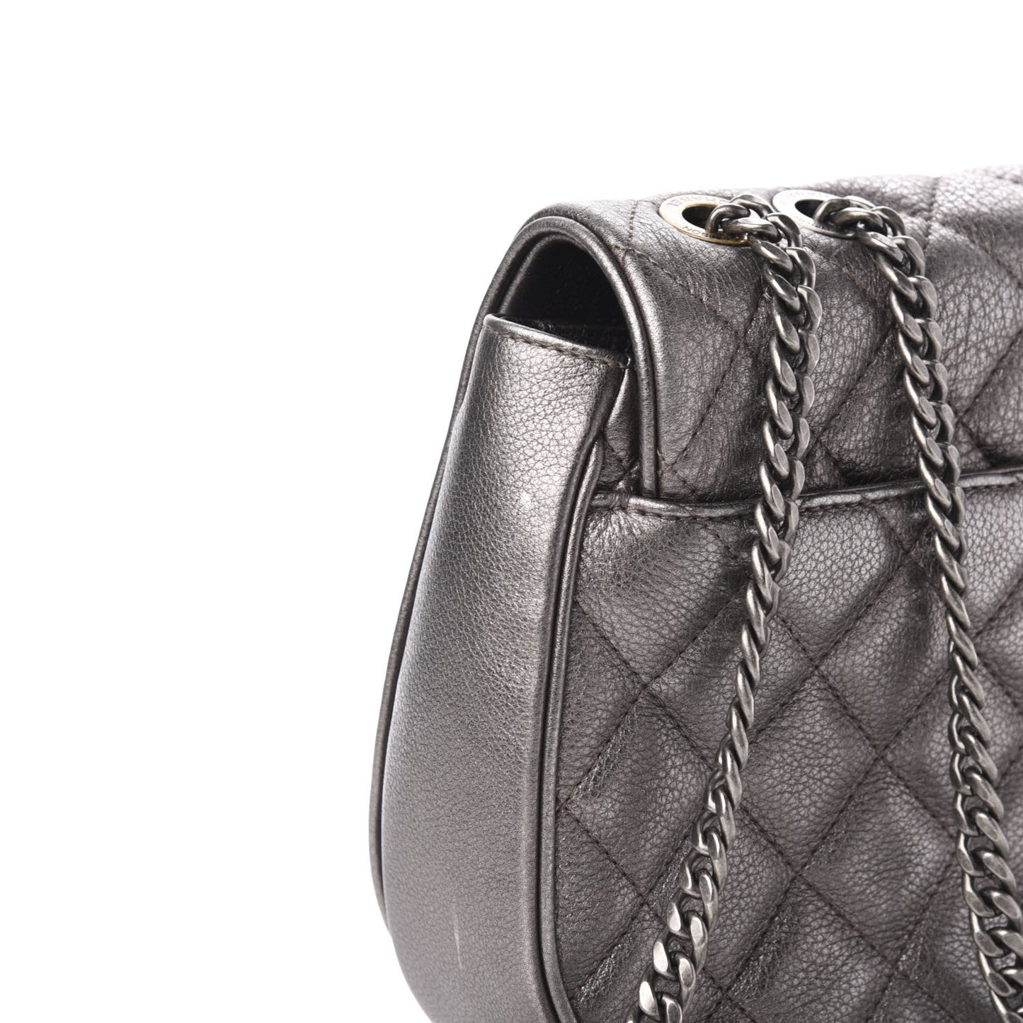 Metallic Calfskin Quilted Casual Pocket Messenger Flap Silver