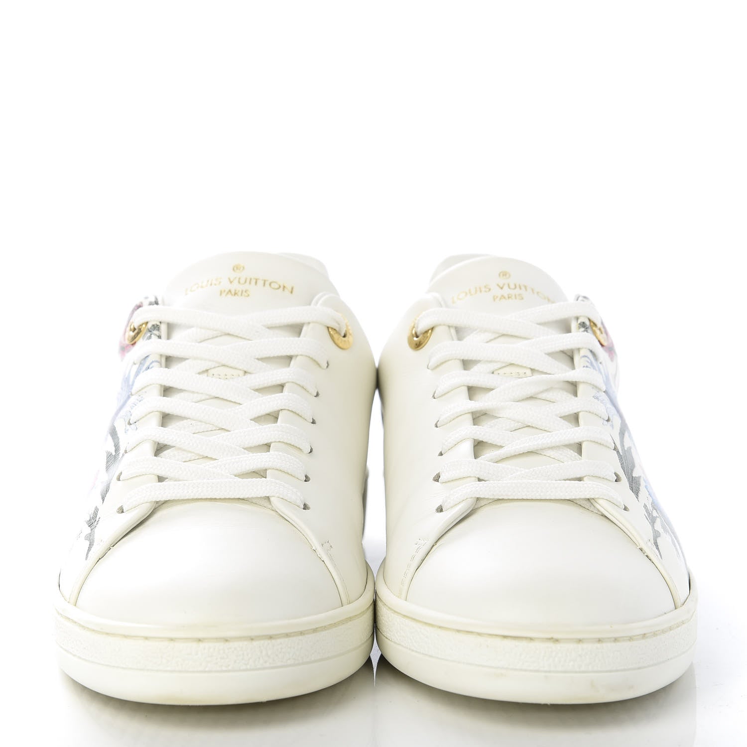 Louis Vuitton Calfskin Floral Frontrow Sneakers 38 White 2 of 11