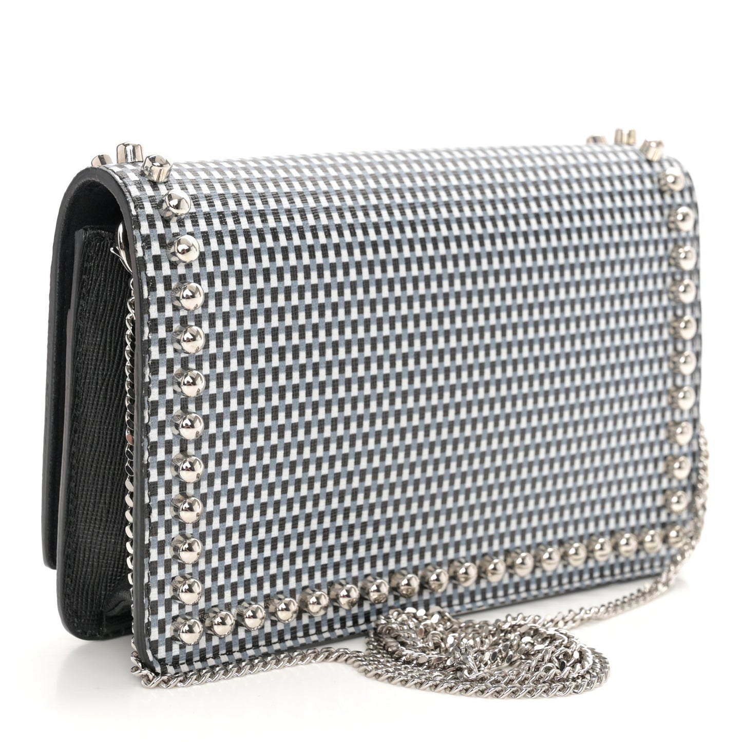 Vitello Elite Mink Fur Studded Karlito Tube Wallet On Chain Black White