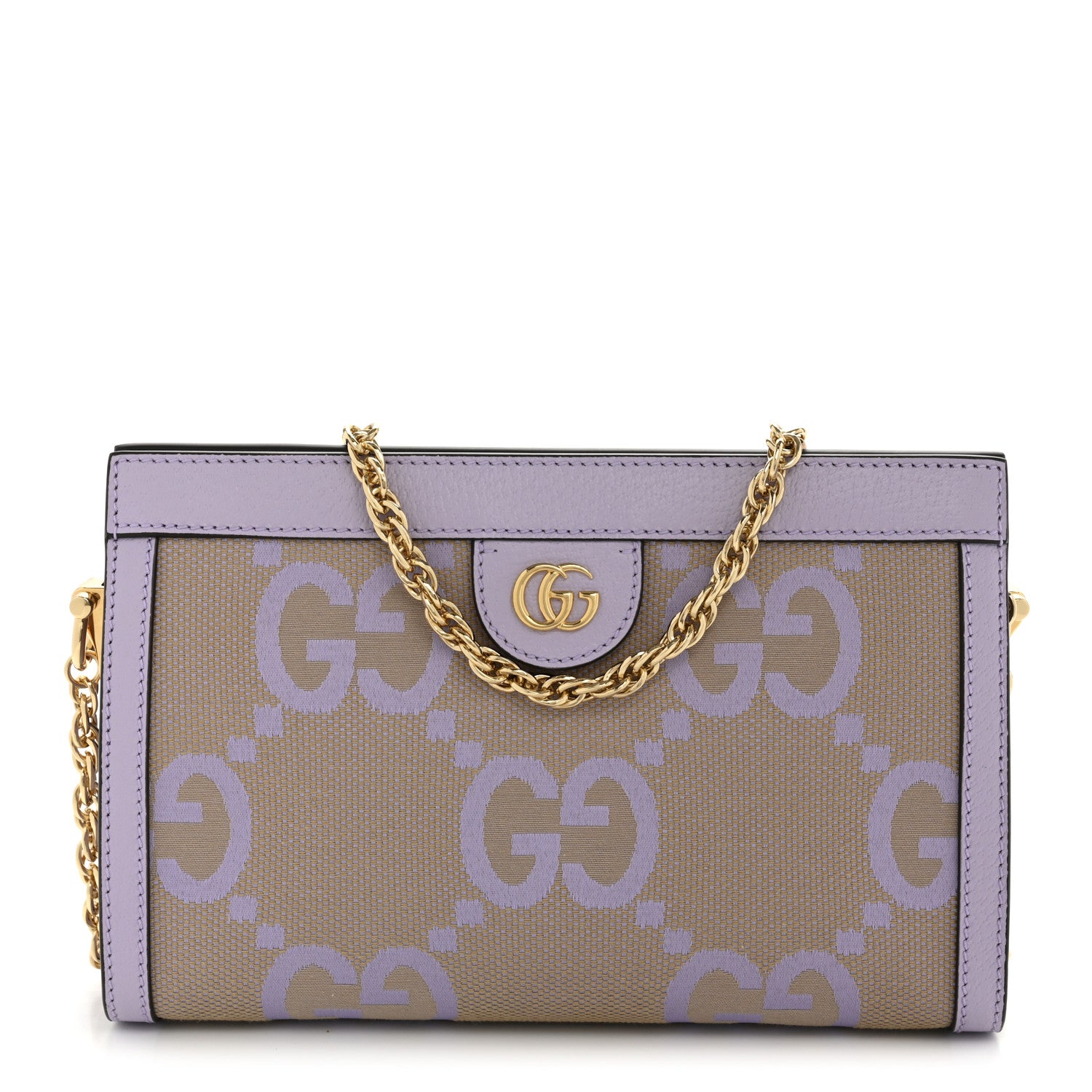 Gucci Monogram Jumbo GG Textured Dollar Calfskin Small Ophidia Chain Shoulder Bag Beige Lapis 1 of 13