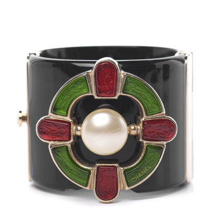 Chanel Resin Gripoix Pearl Cuff Black Gold 1 of 9