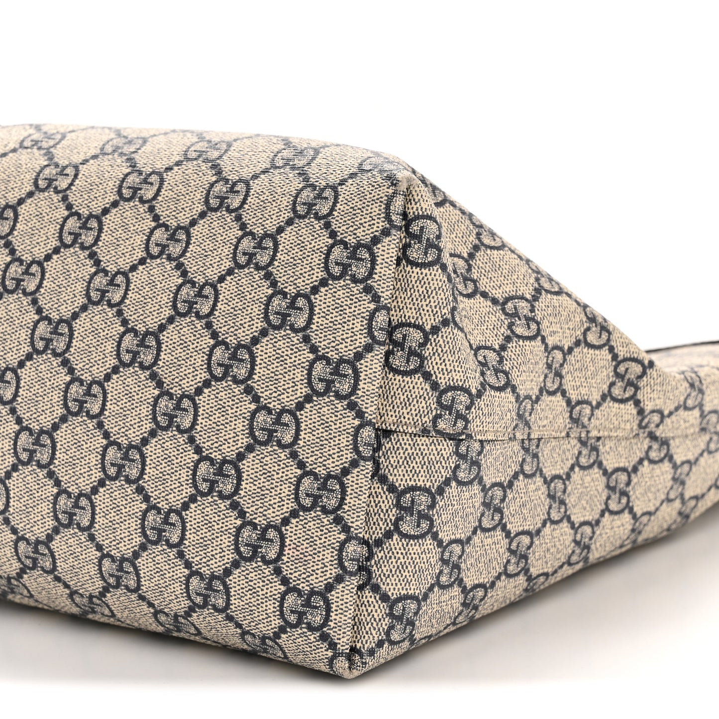GG Supreme Monogram Textured Calfskin Web Medium Ophidia Shopping Tote Beige Blue