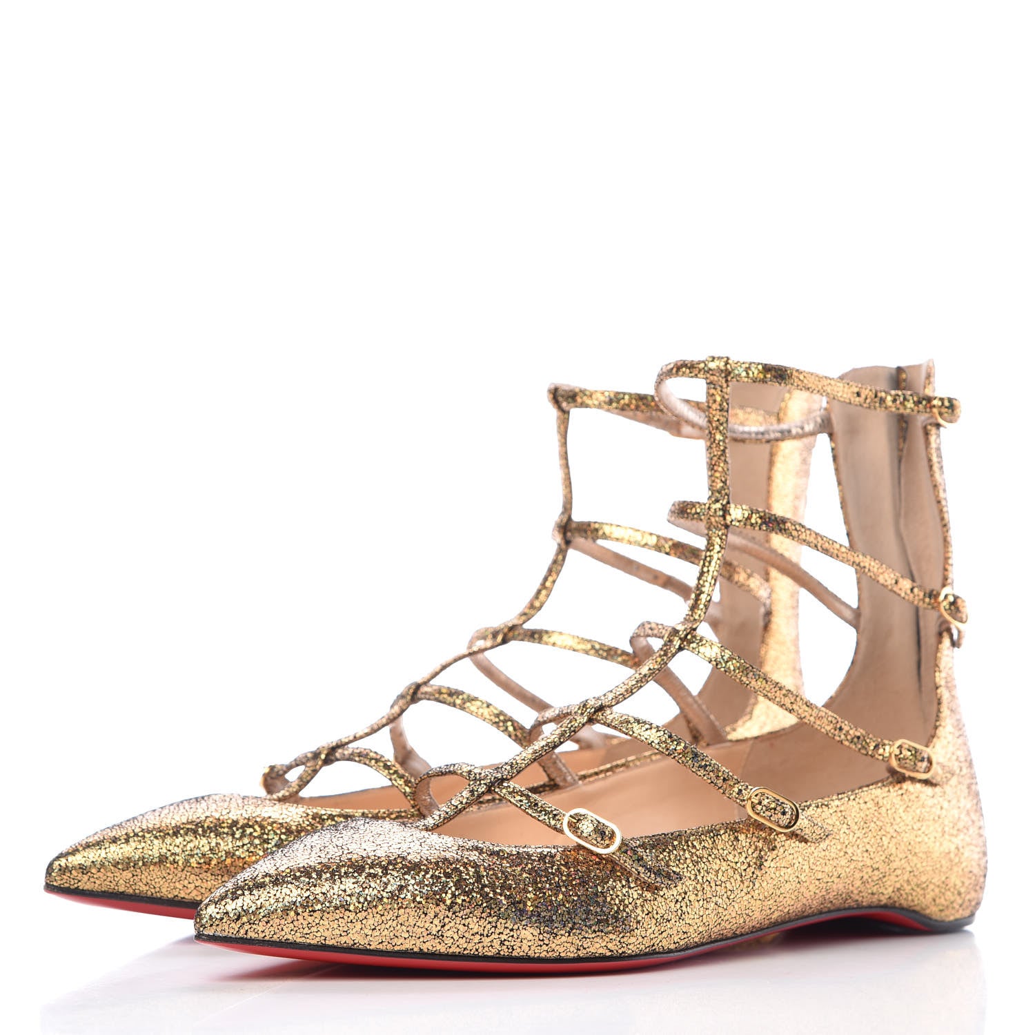 Christian Louboutin Cosmo 3D Kid Toerless Muse Ankle Wrap Ballerina Flats 38.5 Gold 3 of 8
