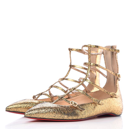 Christian Louboutin Cosmo 3D Kid Toerless Muse Ankle Wrap Ballerina Flats 38.5 Gold 3 of 8