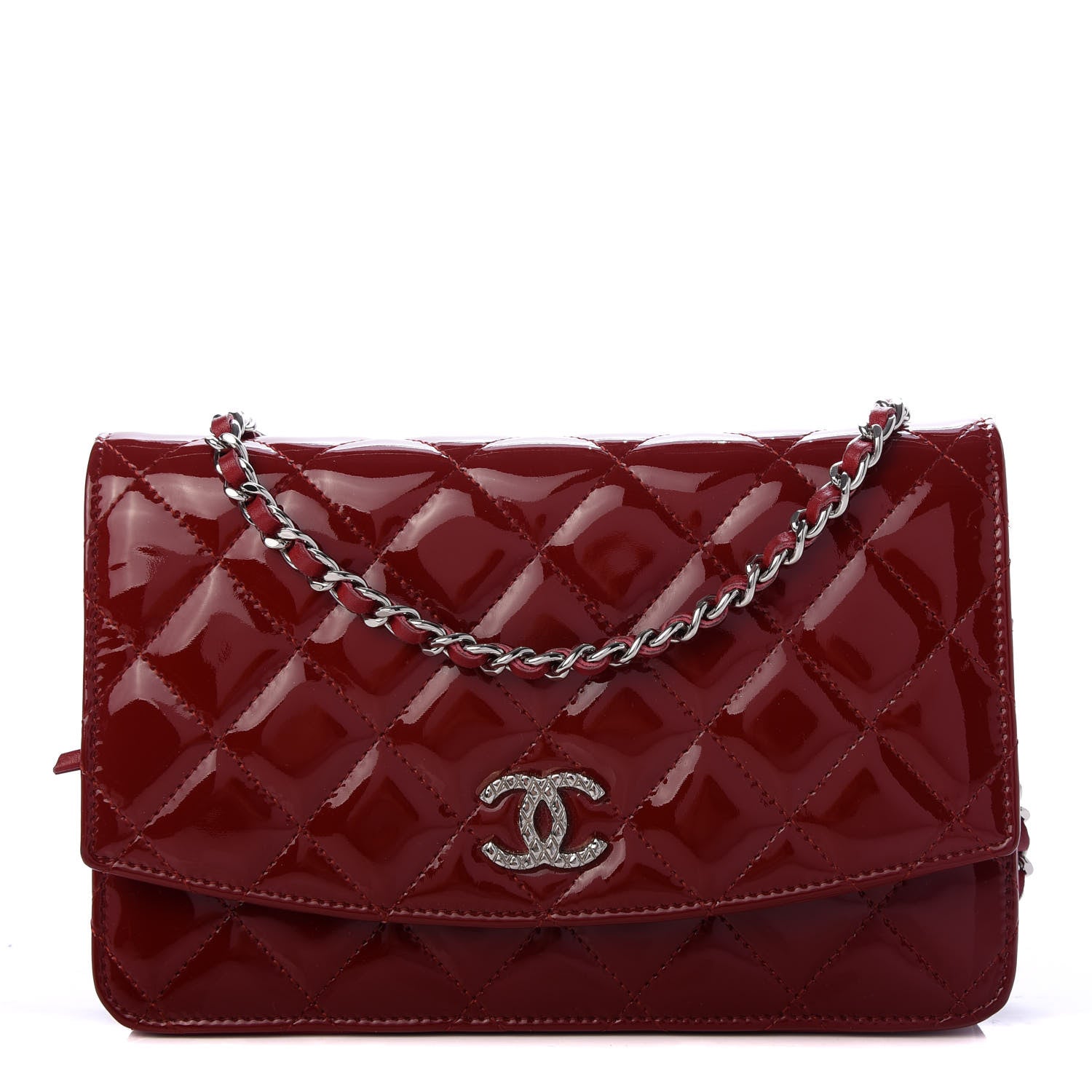 Chanel Patent Quilted Brilliant Wallet On Chain WOC Red 1 of 11