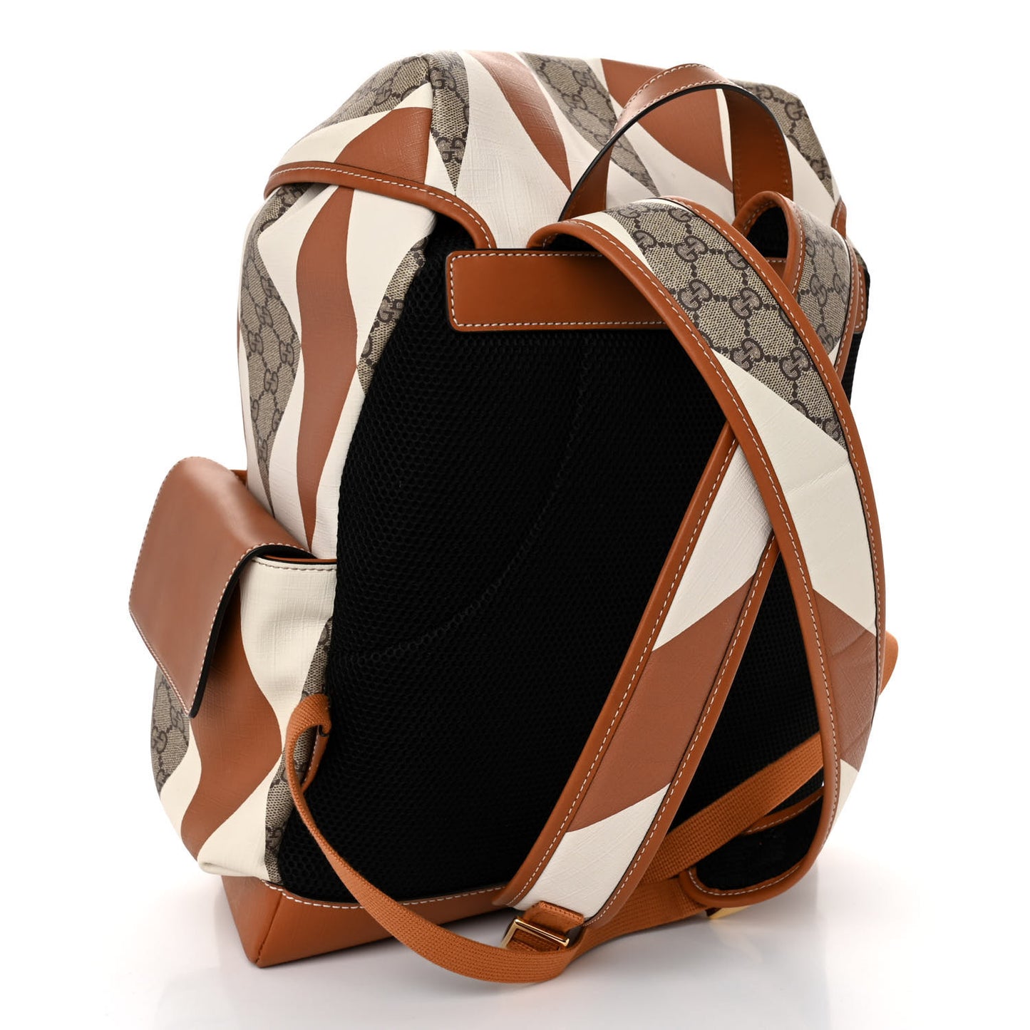 GG Supreme Monogram Calfskin Rhombus Print Medium Ophidia Double Buckle Backpack Beige Ebony Mystic White Hazel Brown