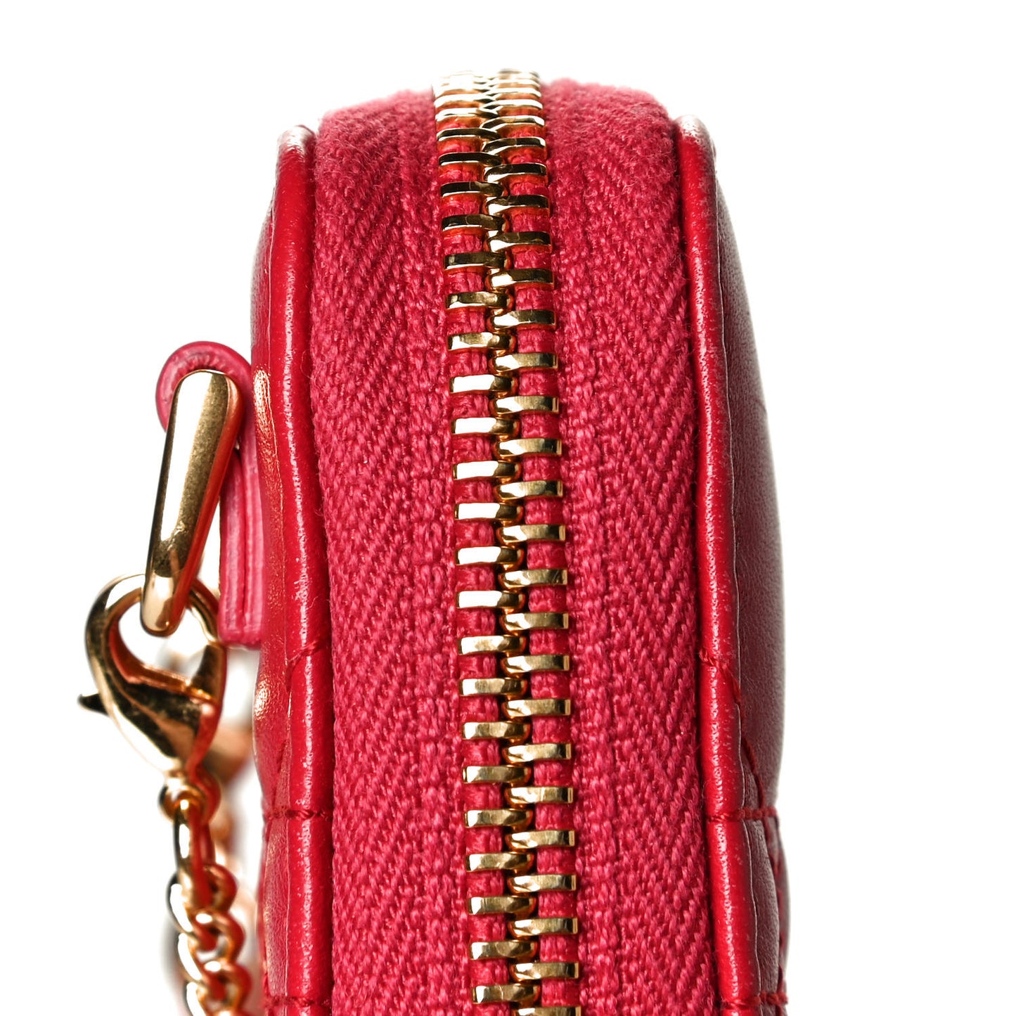 Lambskin Cannage Mini Caro Zipped Pouch Raspberry