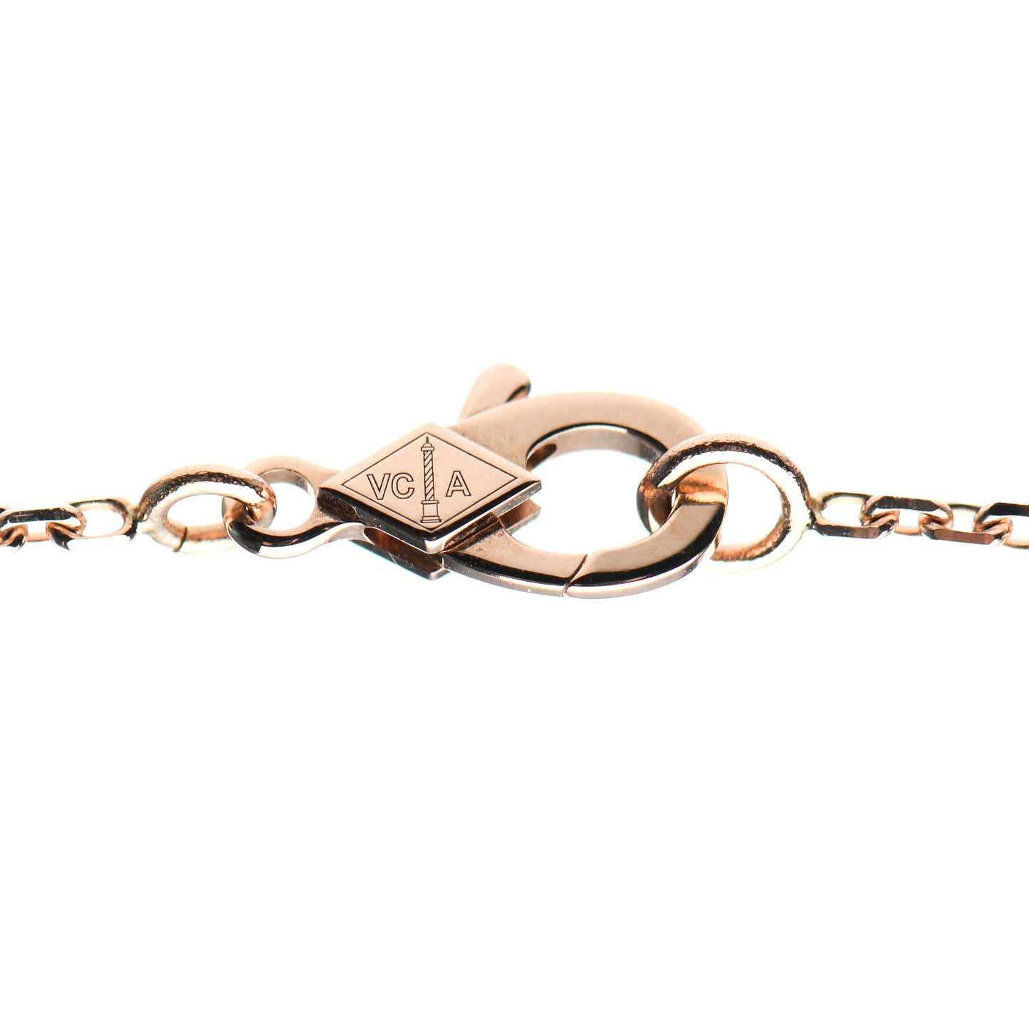 18K Rose Gold Diamond Rhodonite Vintage Alhambra Pendant Necklace