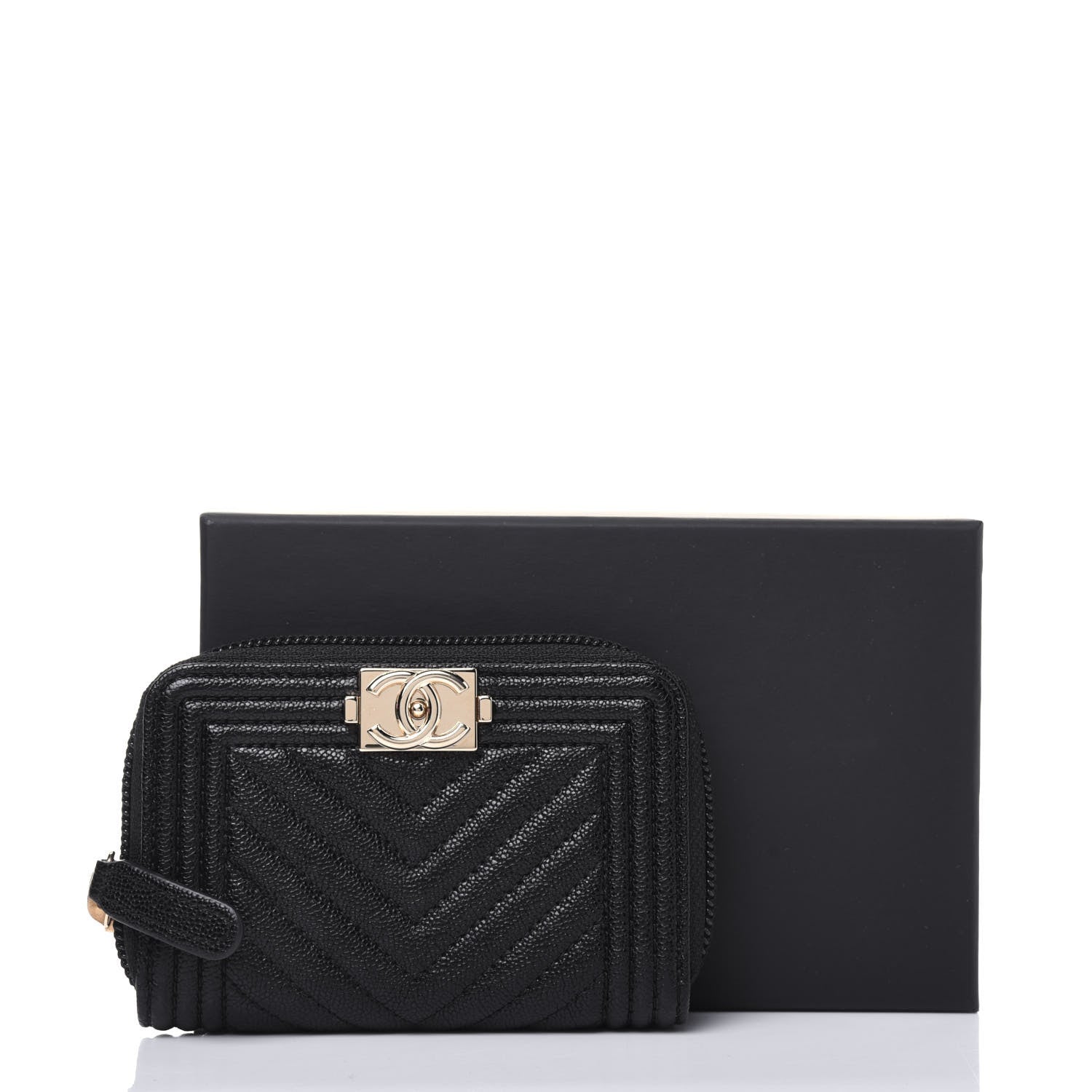 Chanel Caviar Chevron Quilted Boy Zip Around Coin Purse Wallet Black 12 of 12