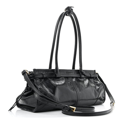 Prada Glossy Calfskin Triangle Medium Bonnie Shoulder Bag Black 3 of 11