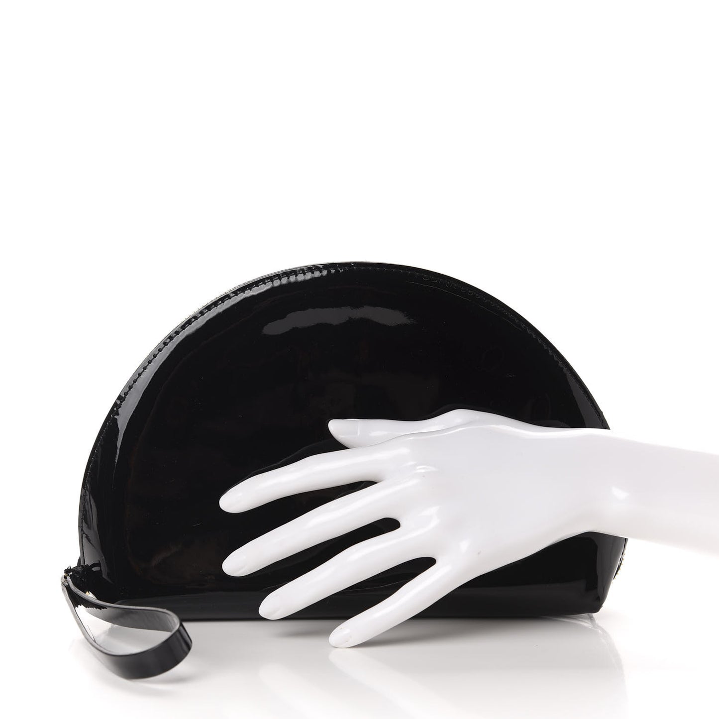 Patent Calfskin Mini Moon Clutch Black