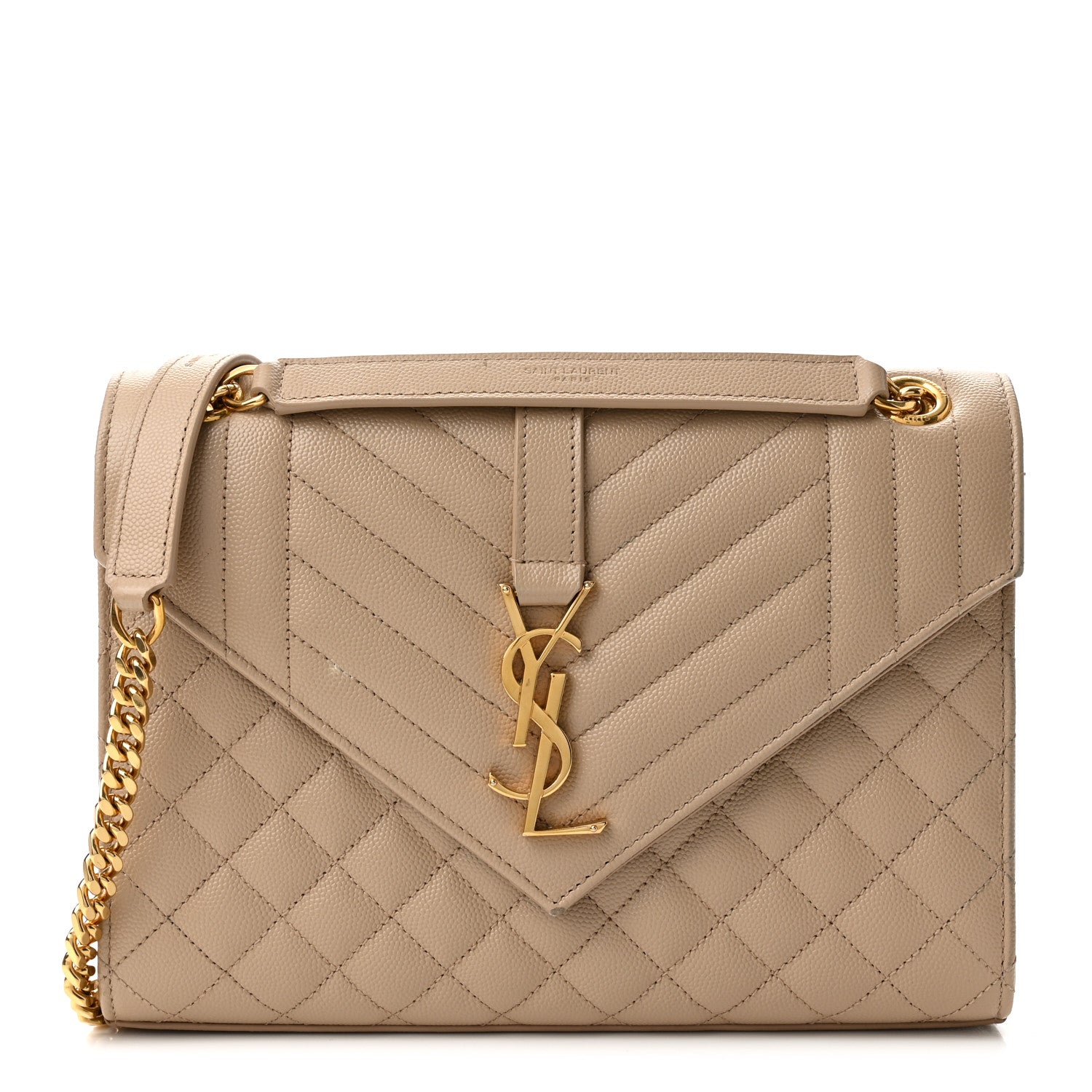 Saint Laurent Grain De Poudre Textured Mixed Matelasse Medium Triquilt Monogram Satchel Dark Beige 1 of 13