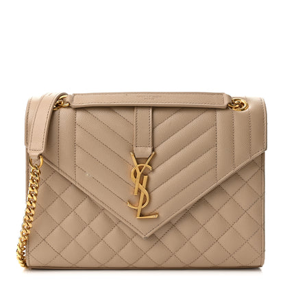 Saint Laurent Grain De Poudre Textured Mixed Matelasse Medium Triquilt Monogram Satchel Dark Beige 1 of 13