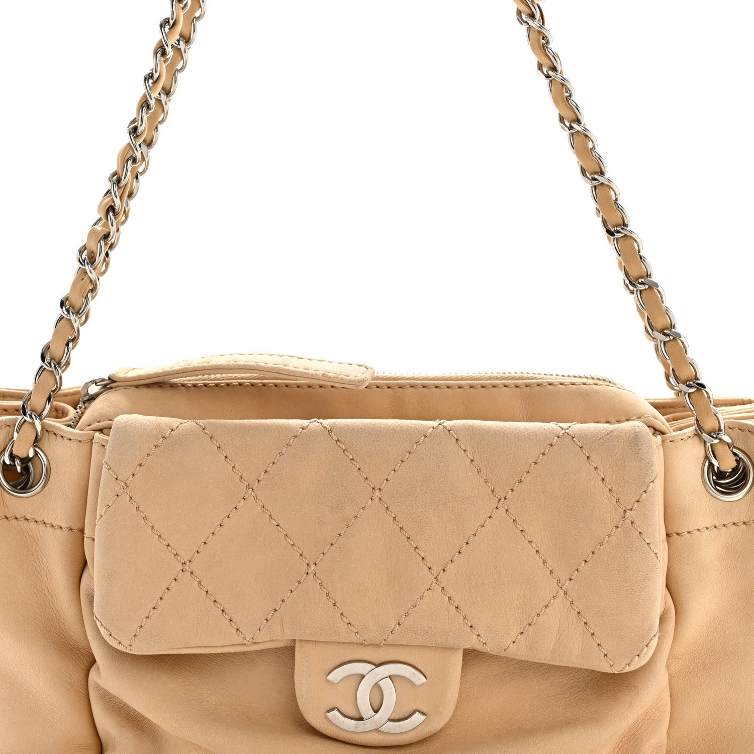 Chanel Lambskin Stitched Accordion Flap Tote Beige 8 of 14