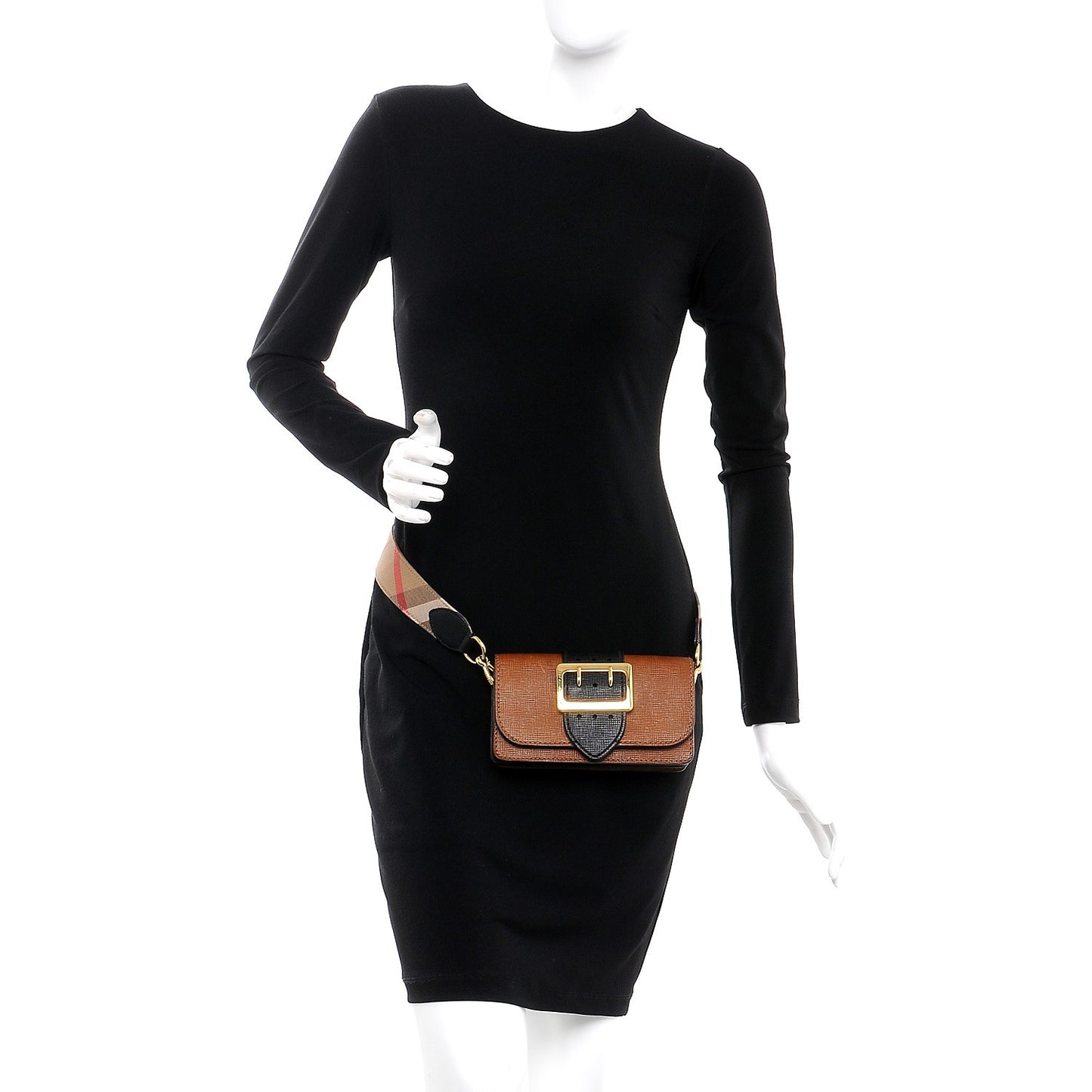 Grainy Calfskin House Check Small Buckle Bag Brown