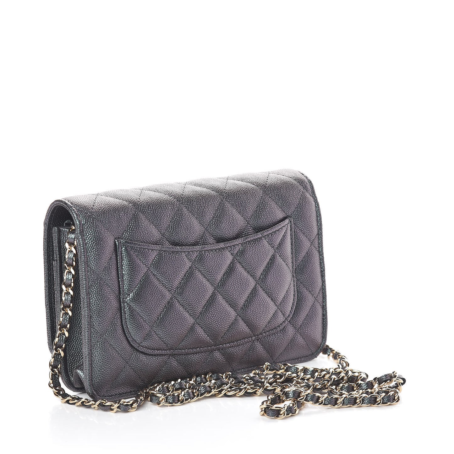 Iridescent Caviar Quilted Wallet On Chain WOC Black