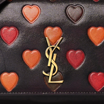 Saint Laurent Lambskin Heart Embossed Monogram Chain Wallet Vintage Cognac 7 of 9