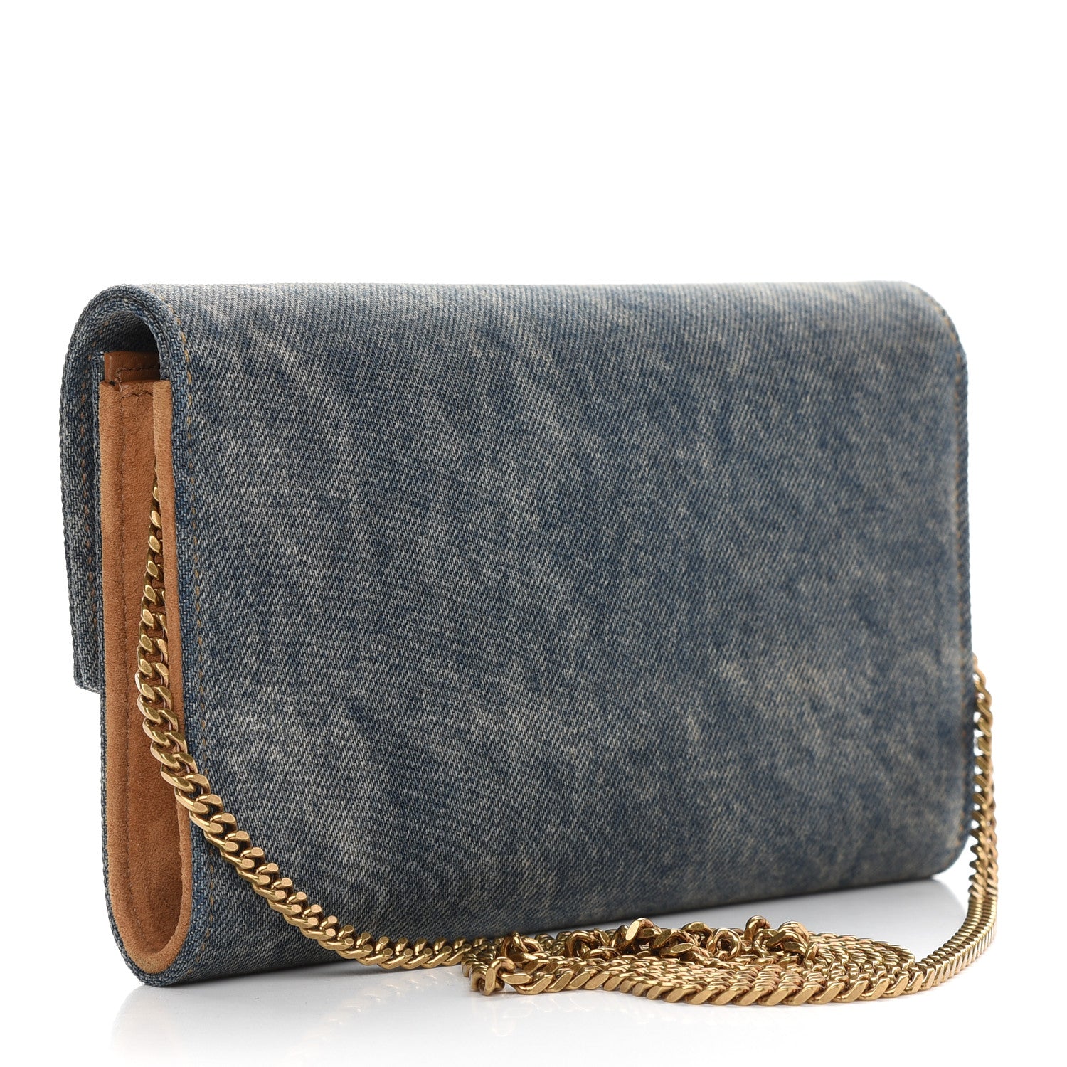 Saint Laurent Denim Monogram Chain Wallet Rodeo Blue Cinnamon 3 of 8