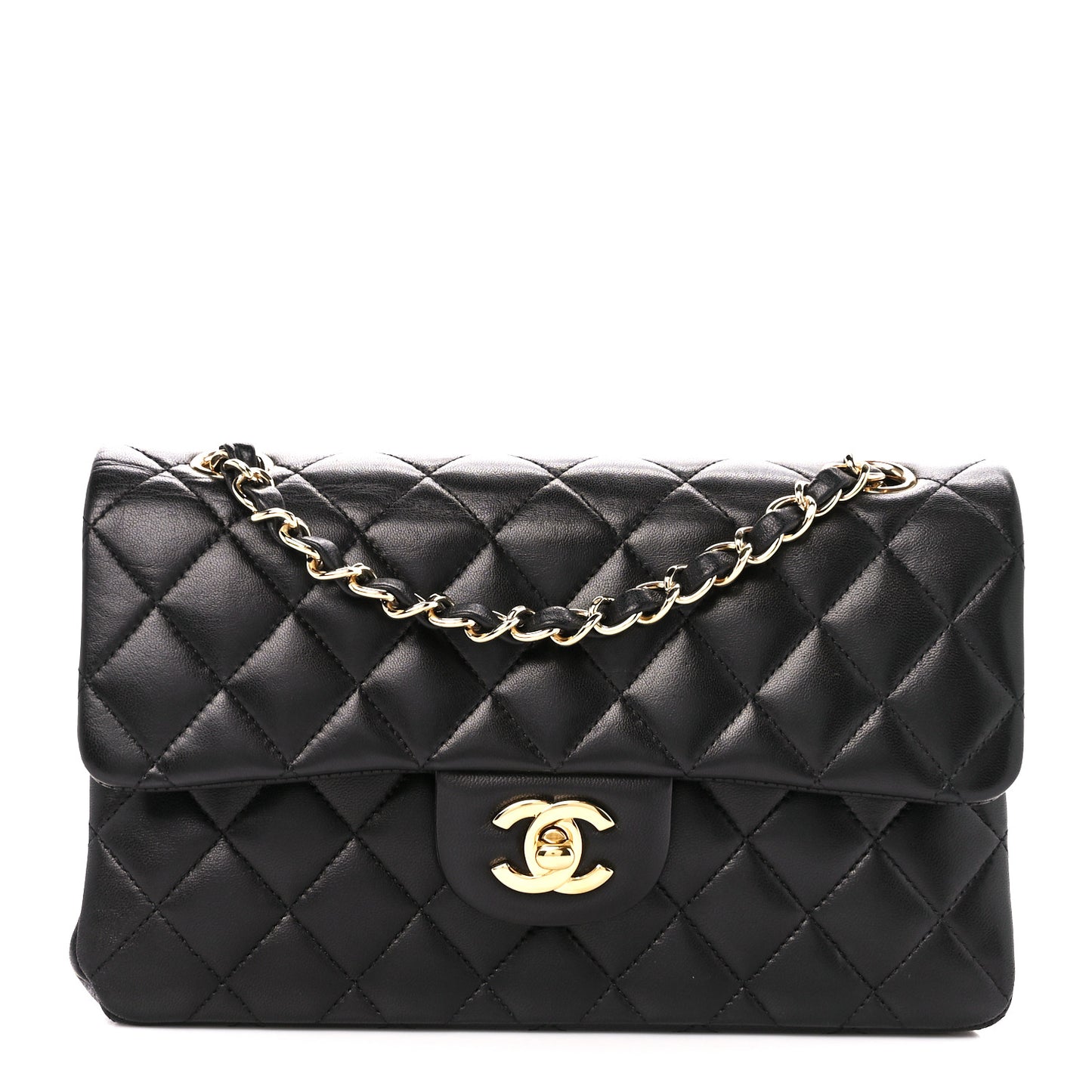 Lambskin Quilted Small Double Flap Black
