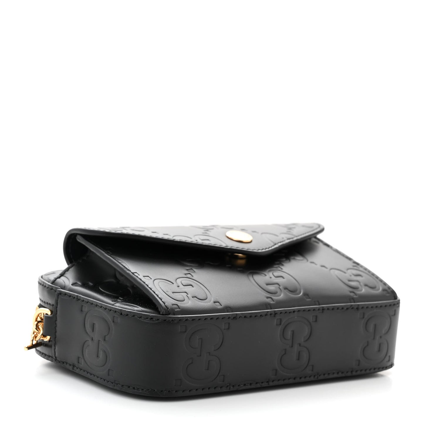 Calfskin GG Super Mini Debossed Chain Wallet Black